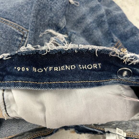 American Eagle High Rise 90’s Boyfriend Distressed Waist/Hem Denim Shorts Sz 10 - Picture 3 of 6